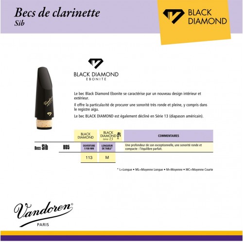 Bec clarinette sib VANDOREN Black Diamond BD5