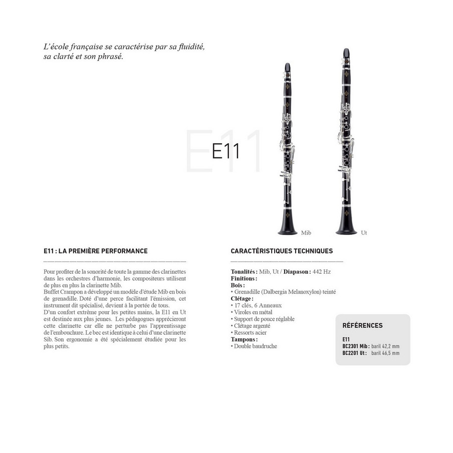 clarinette sib BUFFET-CRAMPON E11 - à l'achat Atelier des Vents
