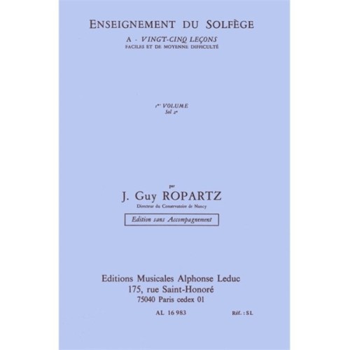 9790046169830AL16983 Ropartz 25 Lecons de Solfege vol. 1 Cle de Sol