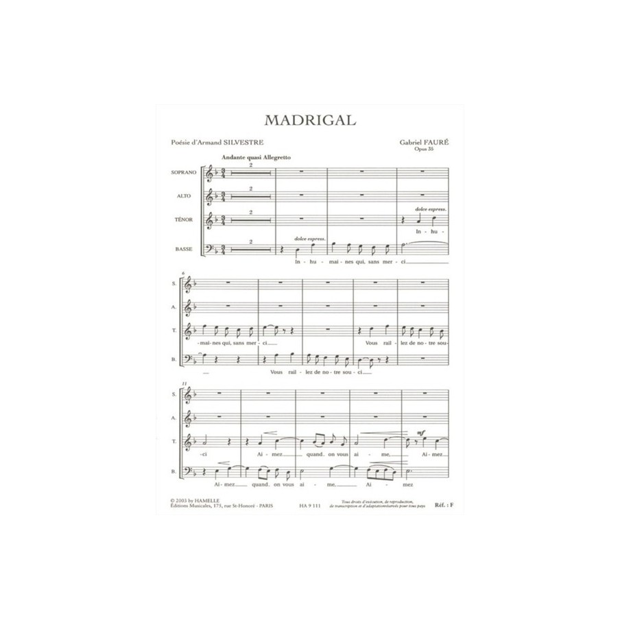 9790230791113ALHA09111 Madrigal Op.35