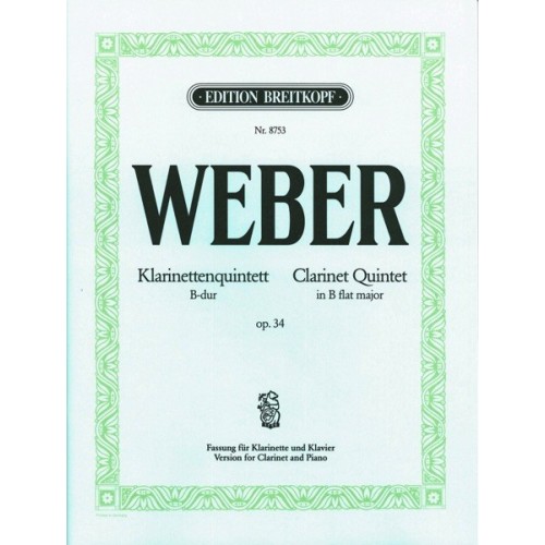 9790004181607BRKEB8753 Clarinet Quintet In B Flat Op.34 - Piano Reduction