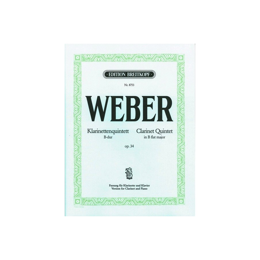9790004181607BRKEB8753 Clarinet Quintet In B Flat Op.34 - Piano Reduction